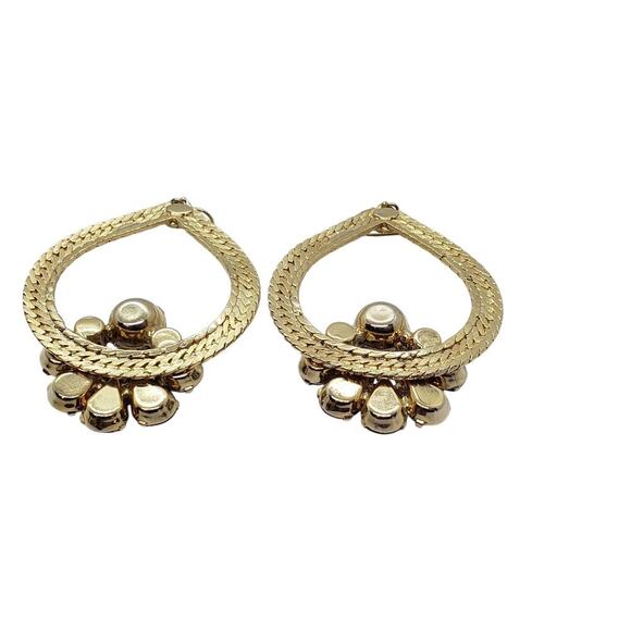 Vintage Gold Tone Dangle Earrings Teardrop Chain Purple Rhinestone Floral - Picture 4 of 9